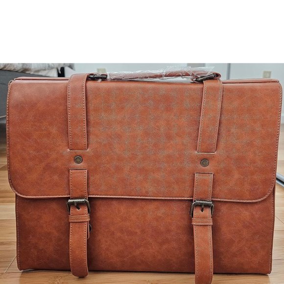 Men's Brown Leather  Waterproof Messenger bag 15.6 Inch - Picture 1 of 9